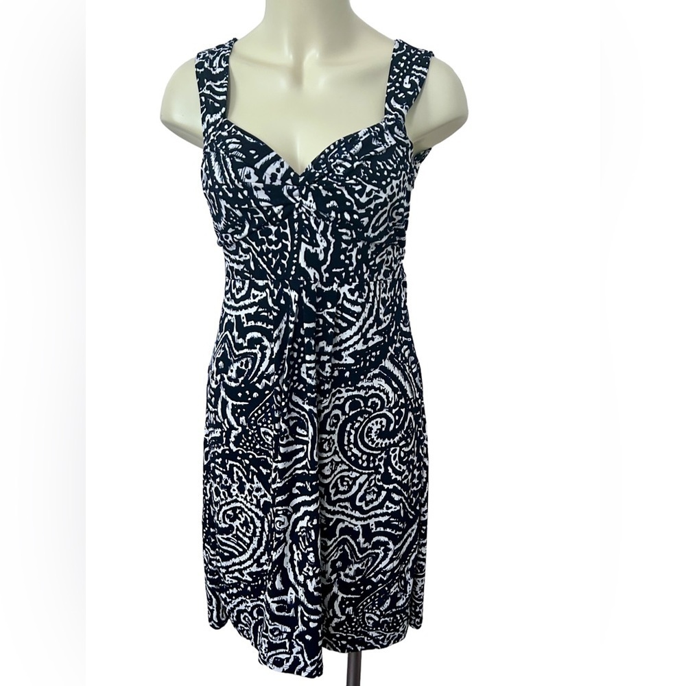 Ann Taylor LOFT Sleeveless Shift Dress Size 4 Navy White Paisley
